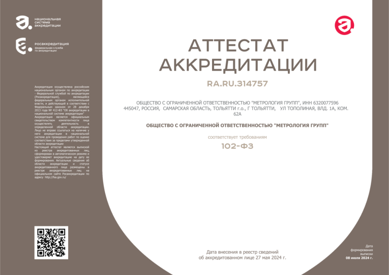 Аттестат аккредитации RA.RU.314757